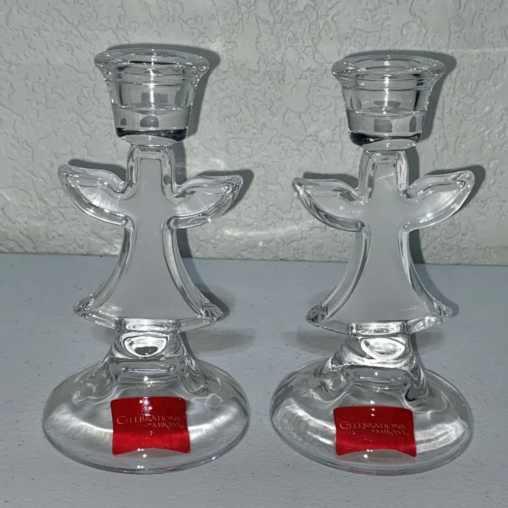 Celebrations By Mikasa Candlestick Candle Holders Angel Set Of 2 Crystal Angels